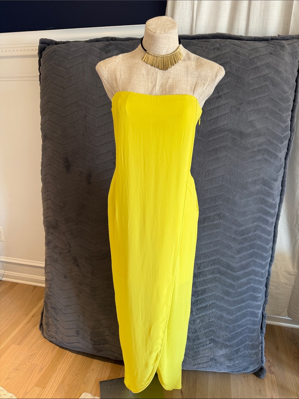 BCBGMaxAzria Jesse Strapless Lemon Yellow Column Dress NWT